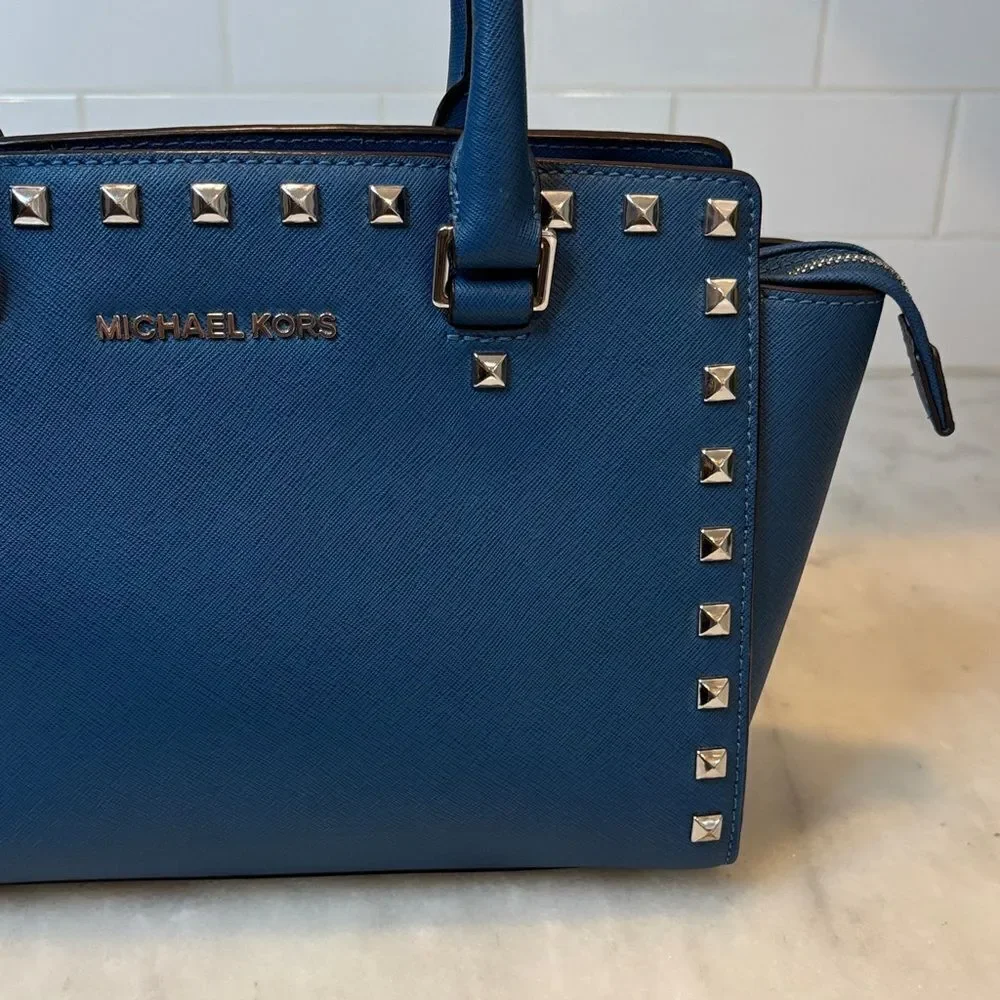 Michael Kors Bag Purse Handbag Leather Selma Studded Safiano Satchel Pocketbook